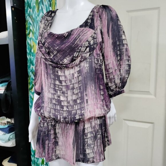 Casting Elegant Pink Black Abstract Print Blouson Mini Dress Women's Size 2 - Picture 2 of 8